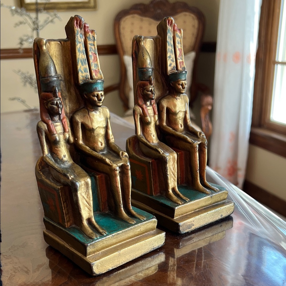 Circa 1920 Armor Bronze Company Egyptian Pharaoh and Queen Bookends. Rare.